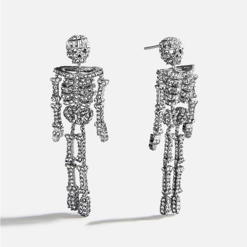 Bauble Bar “Drop Dead Hottie” Mini Silver Skeleton Earrings